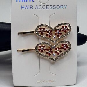 Mint Gold and Red Heart Hair Clips Sparkling Accessories
